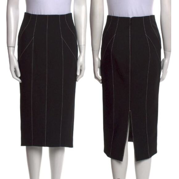 Cinq à Sept Embroidered Pull On High Waisted Midi Pencil Skirt Black US 4 - Picture 2 of 8